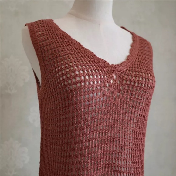 SOLD OUT CLEARANCE Boho Rust Handmade Crochet Beach Coverup Tunic - Picture 3 of 6